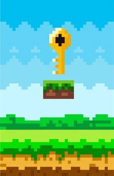 Key game pixelated icon vector illustration design. Pixel gold key with gem for Illustrazione stock