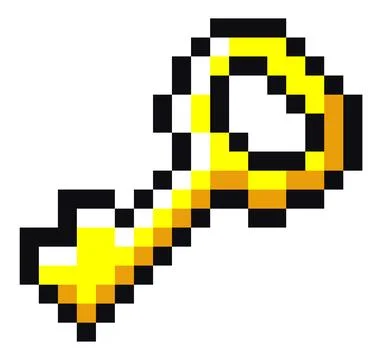 Key game pixelated icon vector illustration design. Pixel gold key with gem for Stock Illustration