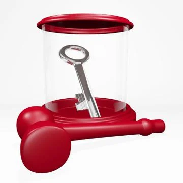 Key in glass case with hammer Stock Illustration