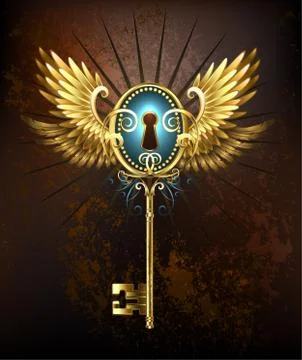 Key with golden wings Stock Illustration