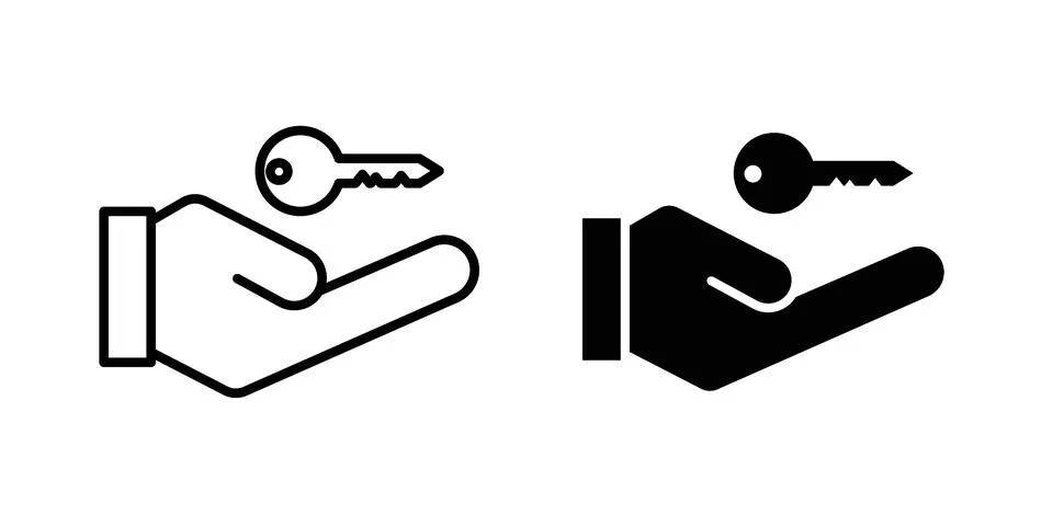 Key handover icon vector concepts, line and silhouette style Stock Illustration