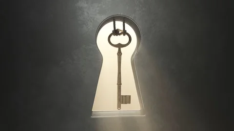 A key is hanging inside the huge-scale lock hole. The only way to enter. 4kHD Video stock 119978043