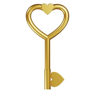 The key to the heart. 3d render. Gold key with hearts for the lock. Иллюстрация