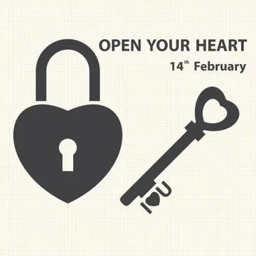 Key with a heart inside and lock as heart. Vector of Valentine's Day Stock Illustration