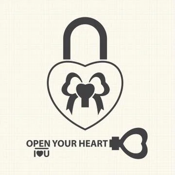Key with a heart inside and lock as heart. Vector of Valentine's Day Stock Illustration
