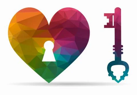 Key heart poly icon Ilustración de archivo