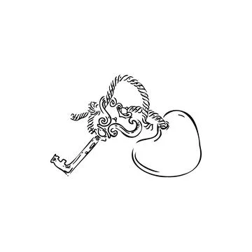 Key, heart, rope sketch vector illustration Stock Illustration