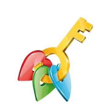Key with hearts Stock Illustration
