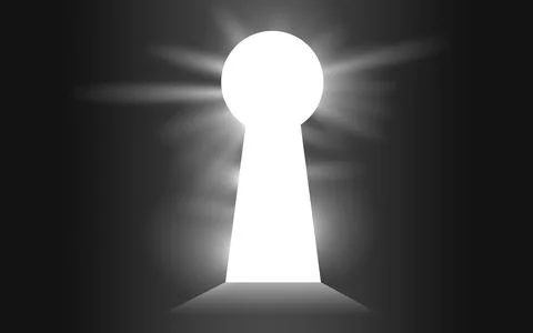 Key hole on black wall with light Stock Illustration