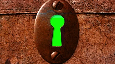 Key hole with green screen from outside Stock Footage