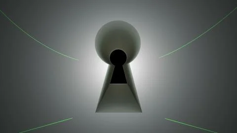Key hole, lines and blinking fingerprint, computer generated abstract background 스톡 일러스트