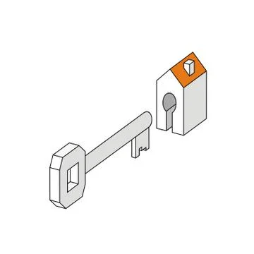 Key with house. sign symbol Vector illustration stylized building and key loc Stock Illustration