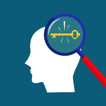 The key to the human head. Problem solving ideas. Vector illustration Stock Illustration