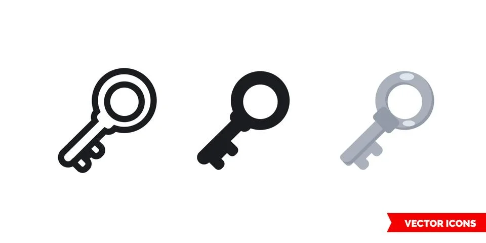 Key icon of 3 types. Isolated vector sign symbol. Stock Illustration
