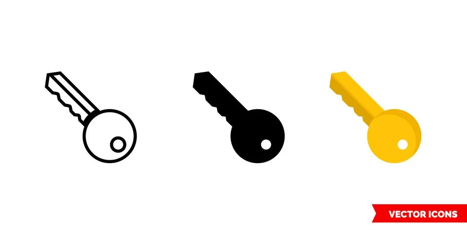 Key icon of 3 types. Isolated vector sign symbol. Stock Illustration