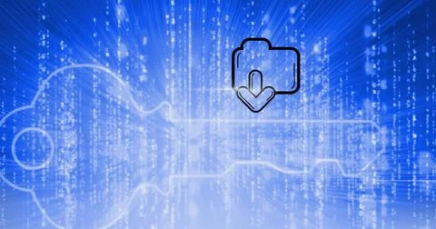 Key icon and folder over data processing background Illustrazione stock