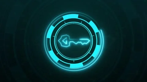 Key icon animation in digital circle. Blue key icon security access. Key ic.. Stock Footage 338347724