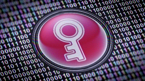Key icon. Binary code ( array of bits ) in the screen. Looping footage Stock Footage 110754592
