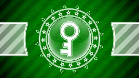 Key icon in circle shape and green striped background. Illustration. Stock Footage 130535891