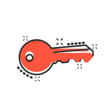 Key icon in comic style. Access login vector cartoon illustration pictogram.  Stock Illustration