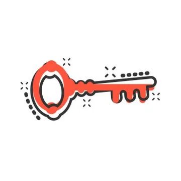 Key icon in comic style. Access login vector cartoon illustration pictogram.  Stock Illustration