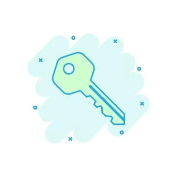 Key icon in comic style. Access login vector cartoon illustration pictogram.  Stock Illustration