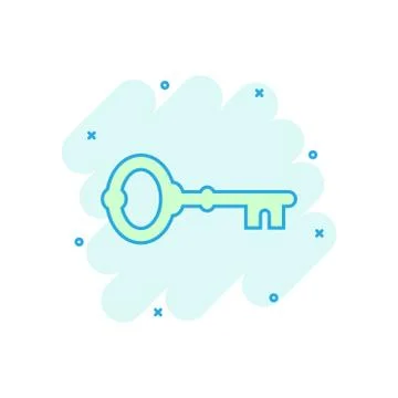 Key icon in comic style. Access login vector cartoon illustration pictogram.  Stock Illustration