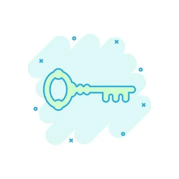 Key icon in comic style. Access login vector cartoon illustration pictogram.  Stockillustratie