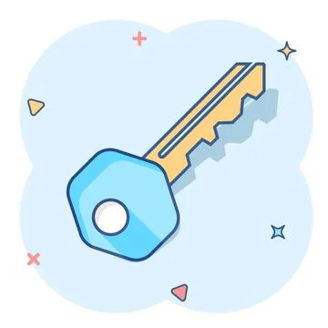 Key icon in comic style. Access login vector cartoon illustration pictogram.  イラスト素材