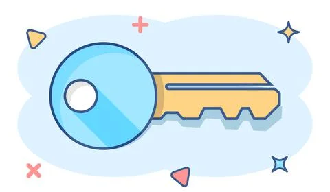 Key icon in comic style. Access login vector cartoon illustration pictogram.  Stockillustratie