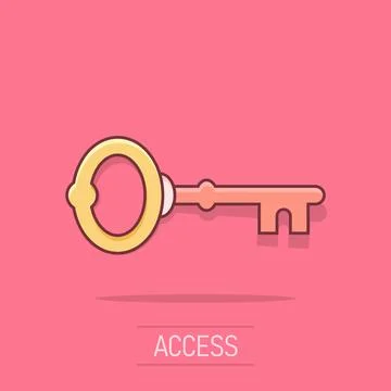 Key icon in comic style. Access login vector cartoon illustration pictogram.. Stock Illustration