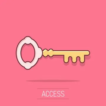 Key icon in comic style. Access login vector cartoon illustration pictogram.. Stockillustratie