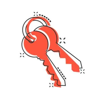 Key icon in comic style. Password cartoon vector illustration on white isolat Stock Illustration