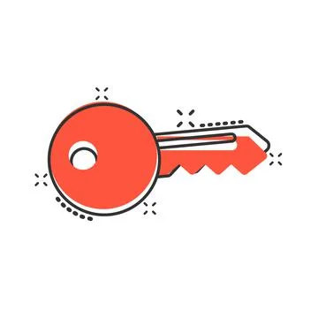 Key icon in comic style. Password cartoon vector illustration on white isolat Stock Illustration