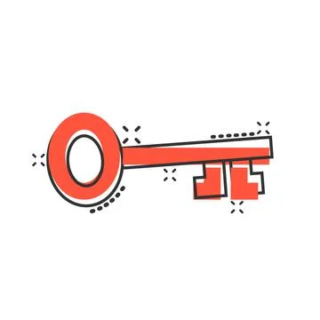 Key icon in comic style. Password cartoon vector illustration on white isolat Stock Illustration