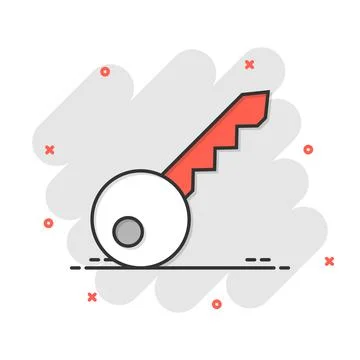 Key icon in comic style. Password cartoon vector illustration on white isolat Stock Illustration