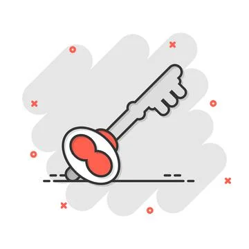 Key icon in comic style. Password cartoon vector illustration on white isolat Stock Illustration