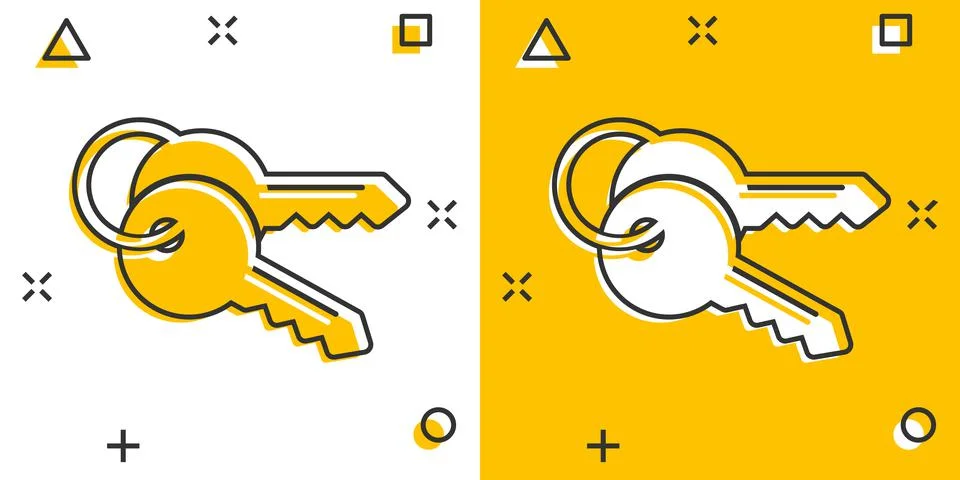 Key icon in comic style. Password cartoon vector illustration on white isolat Stock Illustration