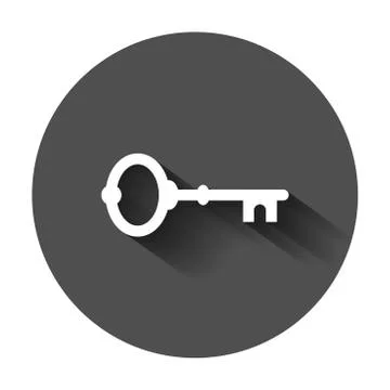 Key icon in flat style. Access login vector illustration with long shadow. Pa Stock Illustration