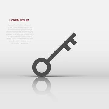 Key icon in flat style. Password vector illustration on white isolated back.. 스톡 일러스트