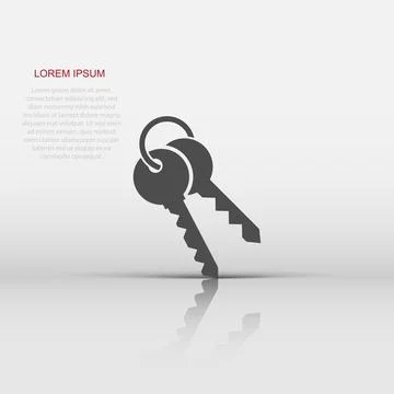 Key icon in flat style. Password vector illustration on white isolated back.. 스톡 일러스트