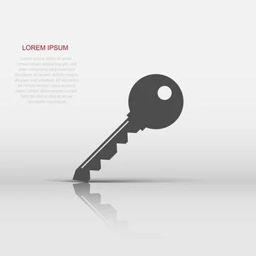 Key icon in flat style. Password vector illustration on white isolated back.. 스톡 일러스트