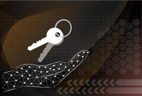 Key icon holding by hand on the background technologies. Stockillustratie