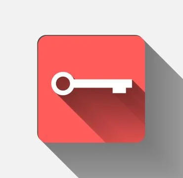 Key icon with long shadow. Flat design style Key silhouette,Vector illustrati Stock Illustration