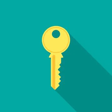 Key icon with long shadow. Flat design style. Illustrazione stock