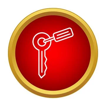 Key icon with red circle and gold border Illustrazione stock