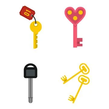 Key icon set, flat style Stock Illustration
