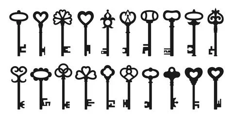Key icon set safety security protection vintage antique design retro modern Stock-Illustration