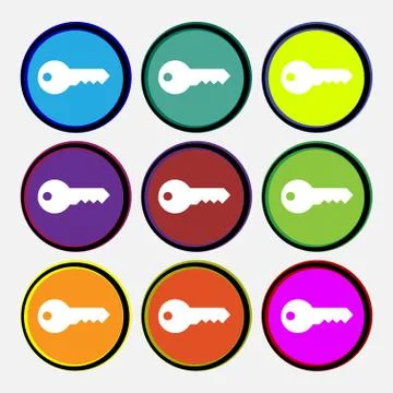 Key icon sign. Nine multi colored round buttons. Vector 스톡 일러스트