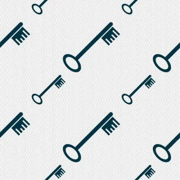 Key icon sign. Seamless pattern with geometric texture. Stock Illustration